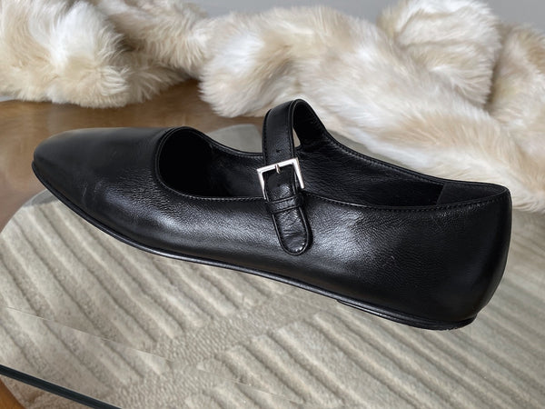 The Row Black Satin Nappa Leather Ava Mary Jane | Sz38