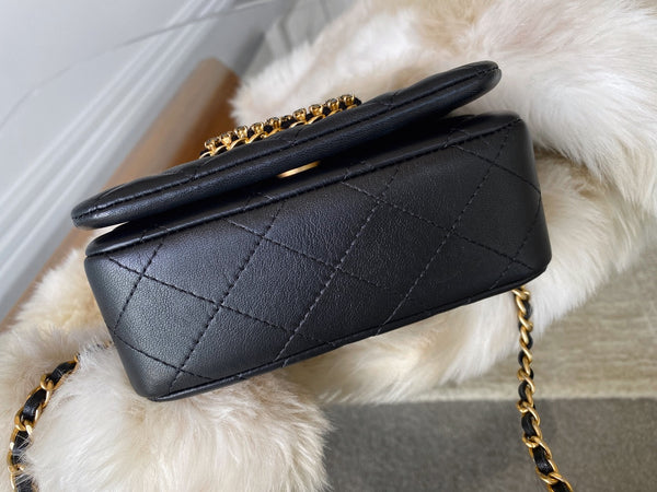 Chanel 2021 Black Lambskin Mini Crystal CC Flap Bag MGHW