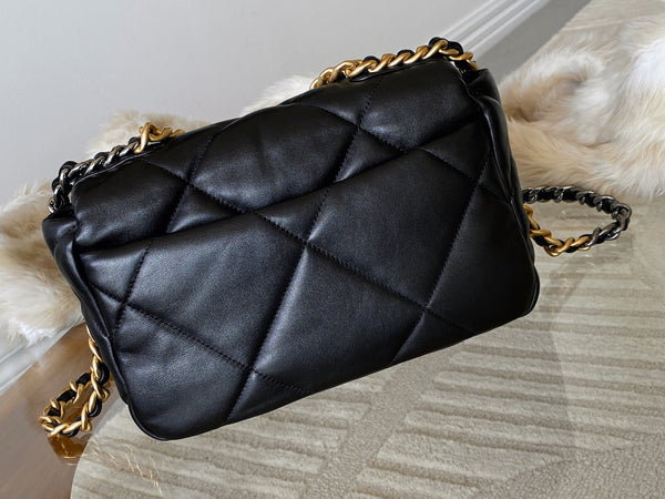 Chanel Black Shiny Lambskin Medium 19 Handbag
