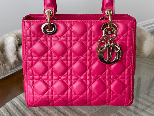 Dior Fuchsia Cannage Lambskin Medium Lady Dior