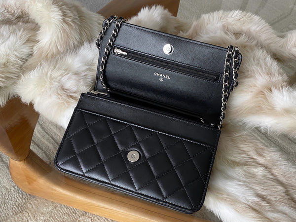 Chanel Black Lambskin Classic Wallet on Chain