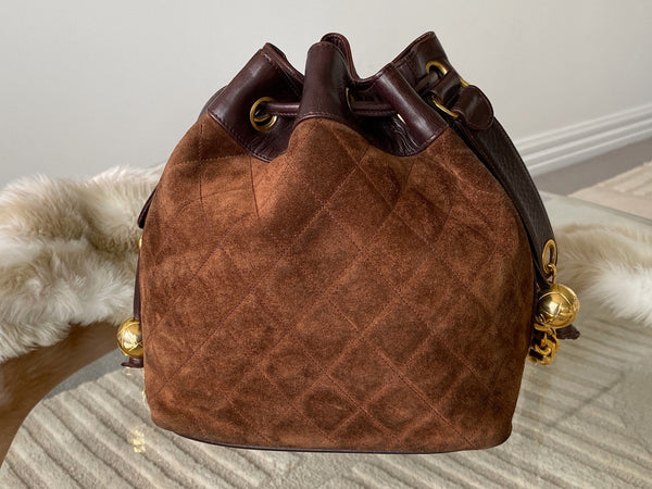 Chanel Brown Suede Drawstring Bucket Bag