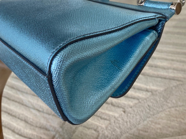 Dolce&Gabbana Metallic Blue Dauphine Small Miss Sicily