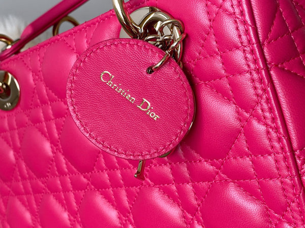 Dior Fuchsia Cannage Lambskin Medium Lady Dior