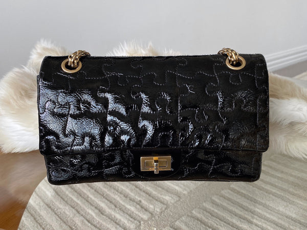 Chanel LE Black Patent Puzzle 2.55 Reissue 225 Double Flap AGHW