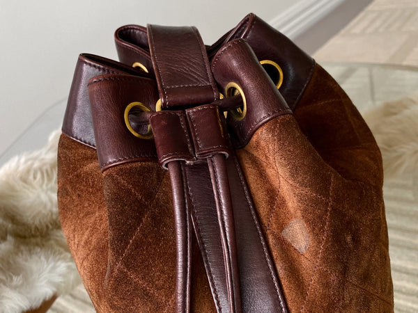 Chanel Brown Suede Drawstring Bucket Bag