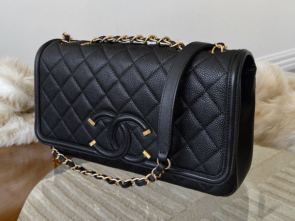 Chanel Black Caviar Medium CC Filigree Flap