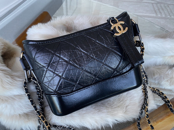 Chanel Black Aged Calfskin Small Gabrielle Hobo Bag