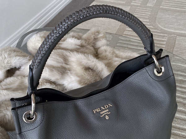 Prada Grey Vitello Daino Hobo