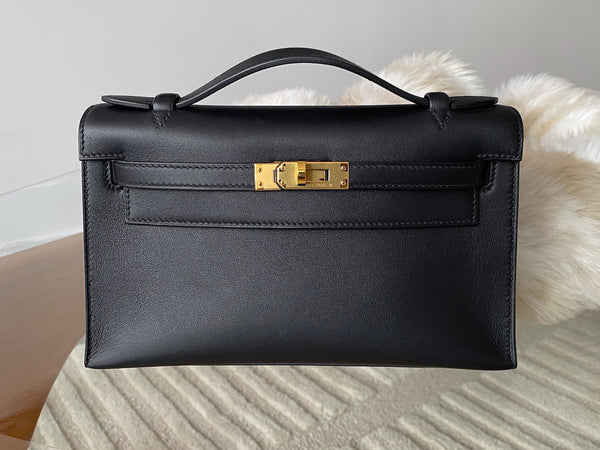 Hermès Noir Swift Kelly Pochette GHW