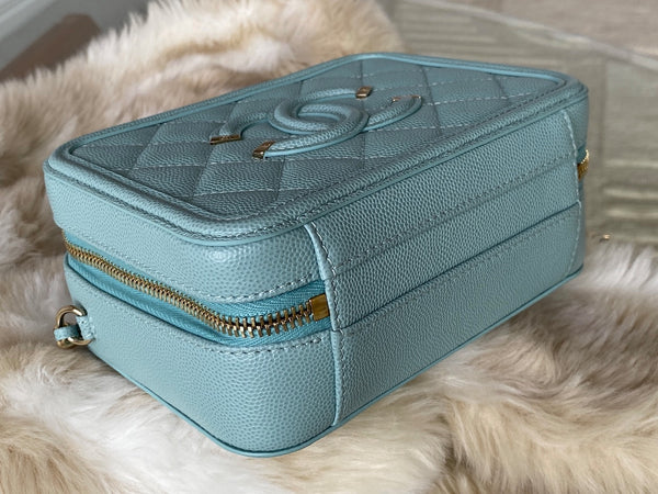 Chanel Tiffany Blue Caviar Small Filigree Vanity Case