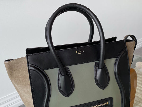 Céline Calfskin & Suede Tricolour Mini Luggage Tote