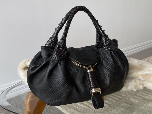 Fendi Black Drummed Nappa Leather Spy Bag