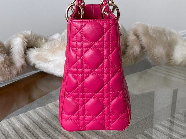 Dior Fuchsia Cannage Lambskin Medium Lady Dior