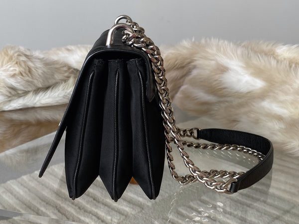 Prada Black Tessuto & Saffiano Pattina Chain Flap