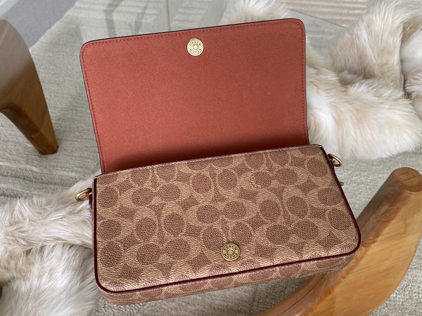 Coach Brass/Tan Caramel Signature Canvas Mila Crossbody | BNIB
