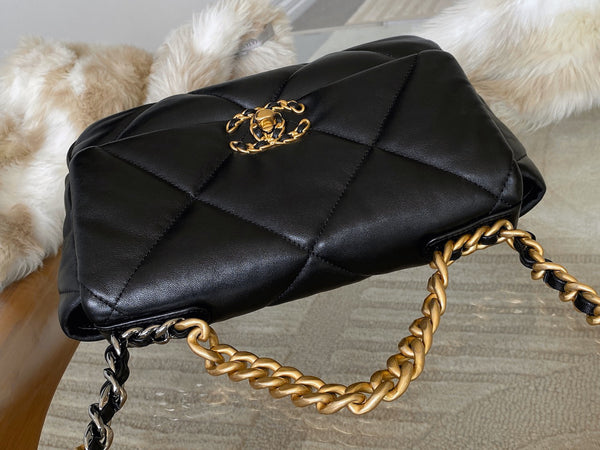 Chanel Black Shiny Lambskin Medium 19 Handbag