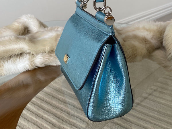 Dolce&Gabbana Metallic Blue Dauphine Small Miss Sicily