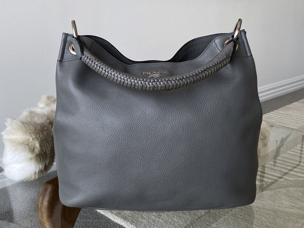 Prada Grey Vitello Daino Hobo