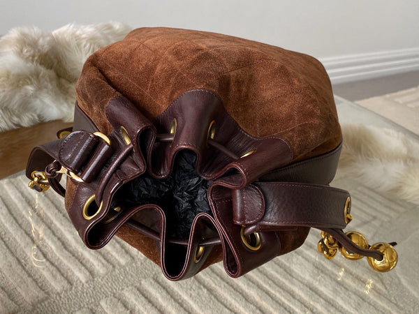 Chanel Brown Suede Drawstring Bucket Bag