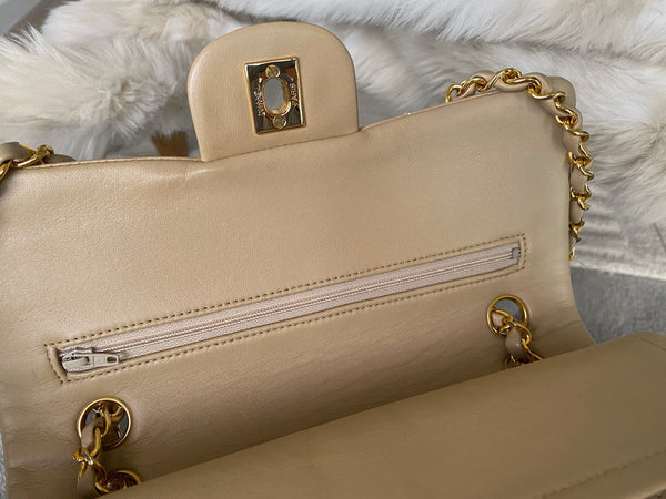 Chanel Beige Lambskin Classic Double Flap