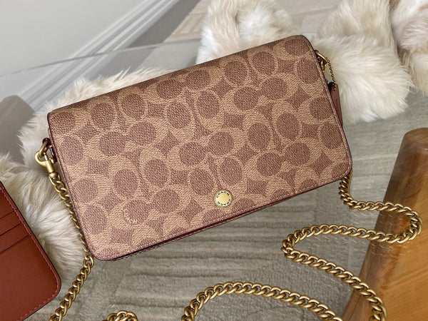 Coach Brass/Tan Caramel Signature Canvas Mila Crossbody | BNIB