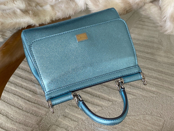Dolce&Gabbana Metallic Blue Dauphine Small Miss Sicily