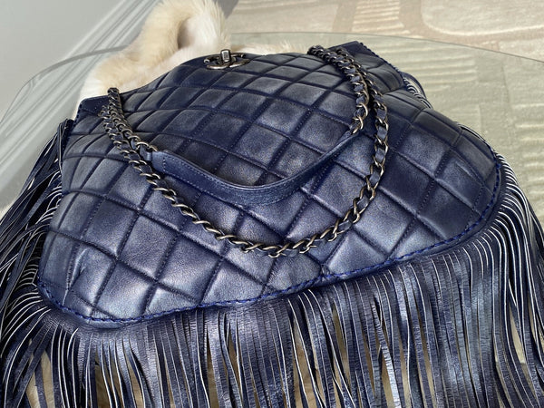 Chanel Navy Calfskin Into the Fringe Hobo