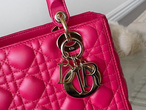 Dior Fuchsia Cannage Lambskin Medium Lady Dior