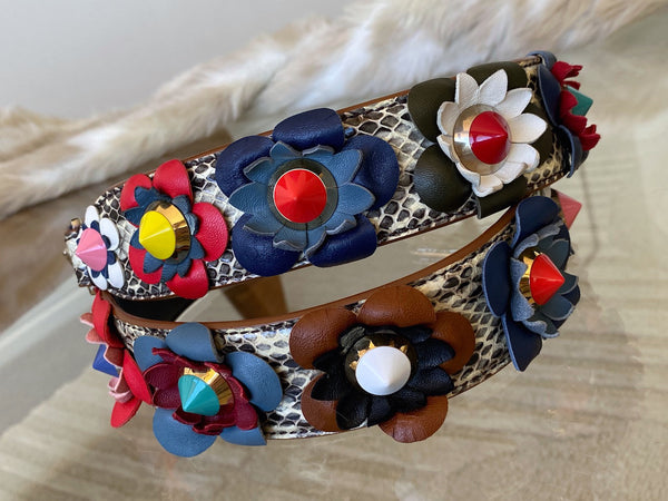 Fendi Elaphe & Vitello Dolce Nappa Studded Flowerland Strap You