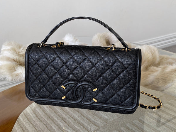 Chanel Black Caviar Medium CC Filigree Flap