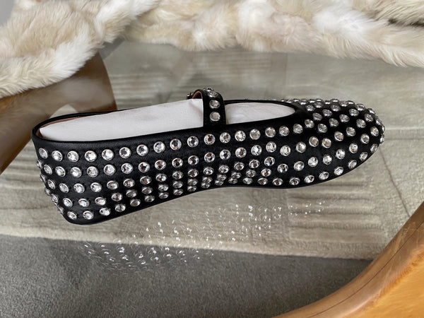 ALAÏA Crystal Black Lambskin Ballet Flats | Sz 39.5 | BNIB