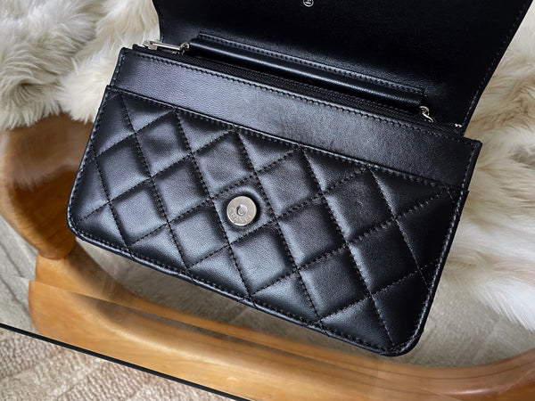 Chanel Black Lambskin Classic Wallet on Chain