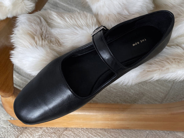 The Row Black Satin Nappa Leather Ava Mary Jane | Sz38