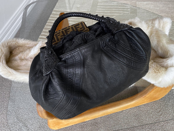 Fendi Black Drummed Nappa Leather Spy Bag