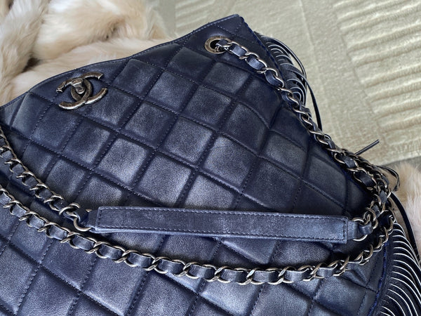 Chanel Navy Calfskin Into the Fringe Hobo