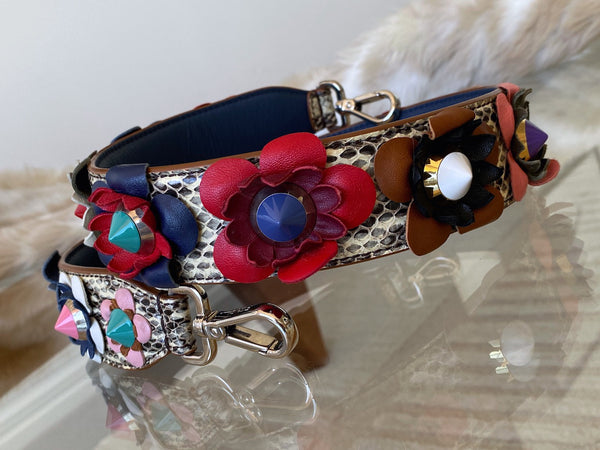 Fendi Elaphe & Vitello Dolce Nappa Studded Flowerland Strap You