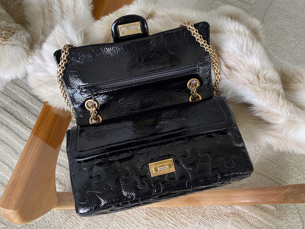 Chanel LE Black Patent Puzzle 2.55 Reissue 225 Double Flap AGHW