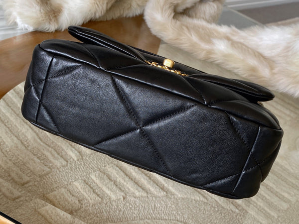 Chanel Black Shiny Lambskin Medium 19 Handbag