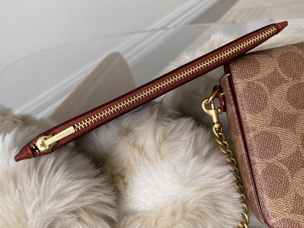 Coach Brass/Tan Caramel Signature Canvas Mila Crossbody | BNIB