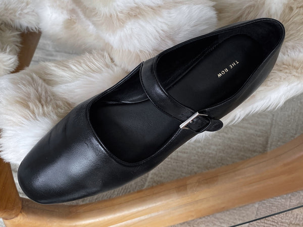 The Row Black Satin Nappa Leather Ava Mary Jane | Sz38