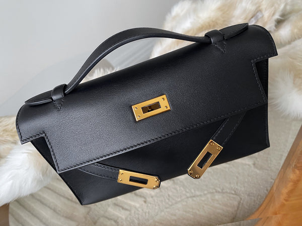 Hermès Noir Swift Kelly Pochette GHW