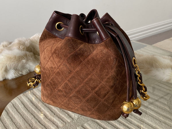Chanel Brown Suede Drawstring Bucket Bag