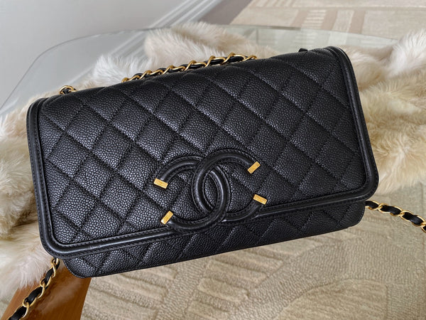 Chanel Black Caviar Medium CC Filigree Flap