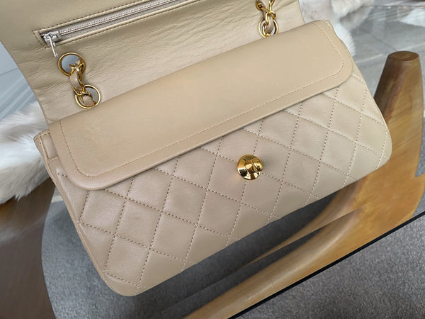 Chanel Beige Lambskin Classic Double Flap