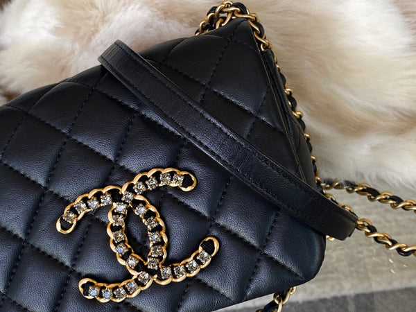 Chanel 2021 Black Lambskin Mini Crystal CC Flap Bag MGHW