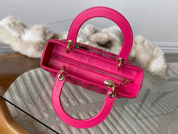 Dior Fuchsia Cannage Lambskin Medium Lady Dior