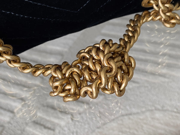 Gucci LE Black Matelassé Chevron Velvet Mini Beaded GG Marmont | BNIB