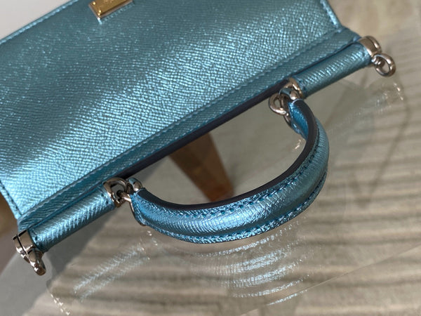 Dolce&Gabbana Metallic Blue Dauphine Small Miss Sicily