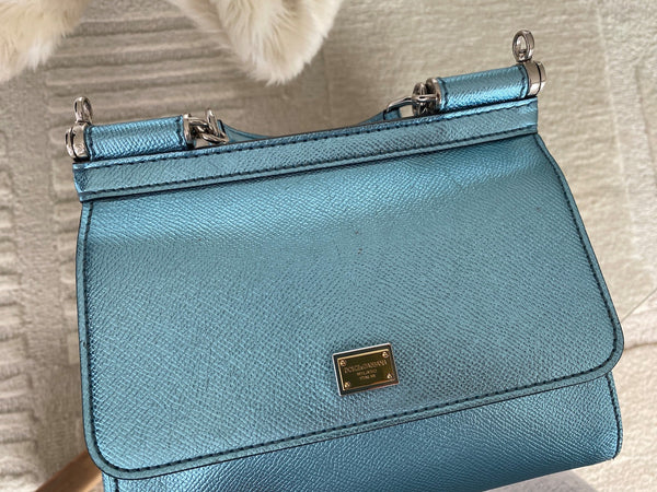 Dolce&Gabbana Metallic Blue Dauphine Small Miss Sicily